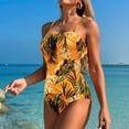 thumbnail image 6 of Wyobmus Womens One Piece Swimsuits Tummy Control Tropical Printed Bathing Suit High Cut Spaghetti Strap Swim Suit Swimwear Yellow, 6 of 6