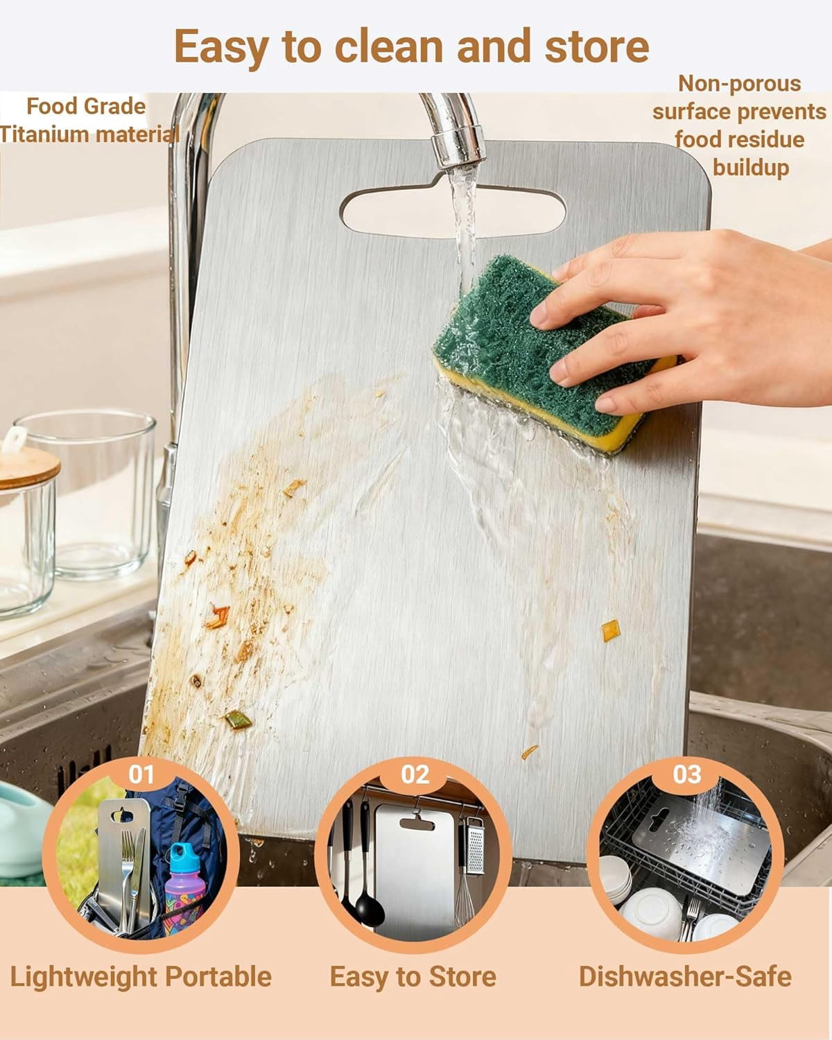 RGHJAR-Pure Titanium Cutting Boards for Kitchen,Double Sided,Dishwasher Safe,Food-Grade Titanium Chopping Board for Camping & Suitable for Meat,Charcuterie,Vegetables & Fruits(S 11.5" x 7.9" x 0.06")