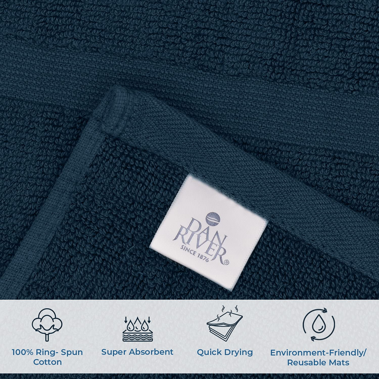 Dan River Opal Blue Bath Mat Classic Set 2 piece 21x34 in Soft Quick Drying Cotton Bathroom Rugs