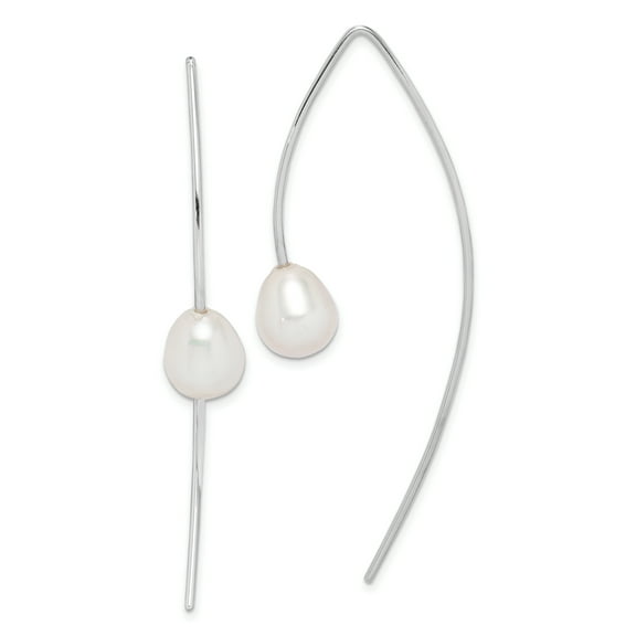 Primal Silver Sterling Silver Rhodium-plated 7-8mm Rice Freshwater Cultured Pearl Threader Earrings