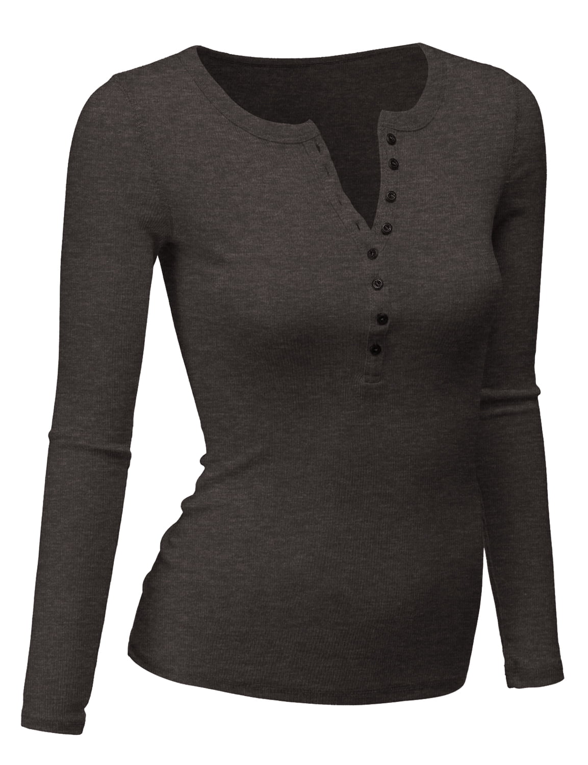 Women\'s Women Long Sleeve Round Neck Plus Size Henley T-Shirts Thermal Top  CHARCOAL L