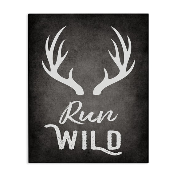 Stupell Industries Run Wild Antlers Typography Painting Gallery Wrapped Canvas Art Print Wall Art, 16 x 20