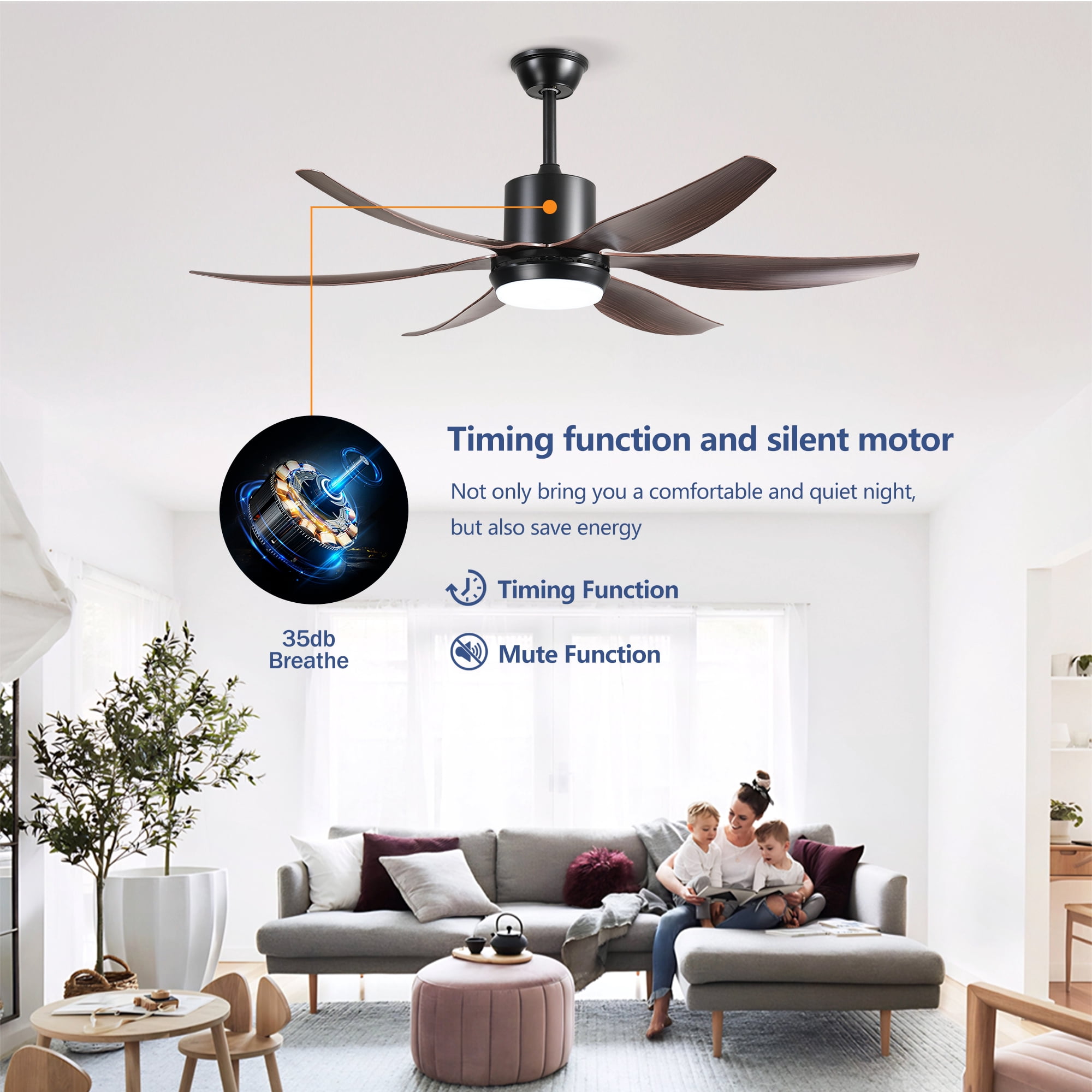 Ceiling Fan with Light, 56 Inch Dimmable Remote Control Fan for Home Indoor Use, Matte Black