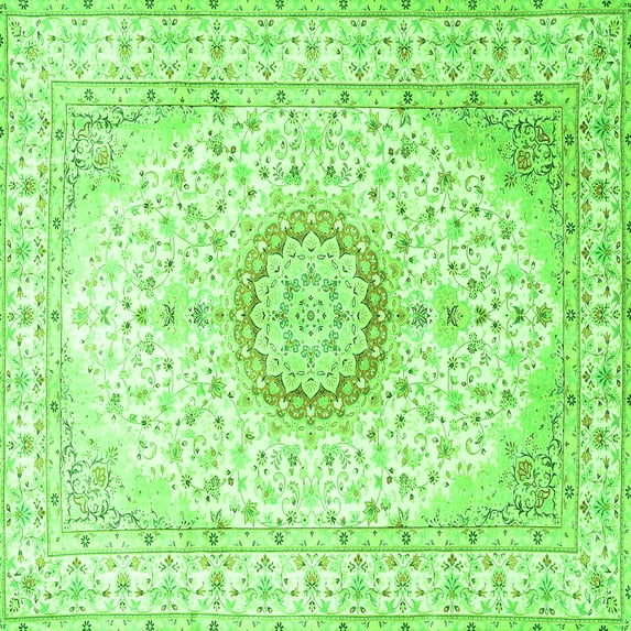 Ahgly Company Indoor Square Medallion Green Traditional Area Rugs, 3' Square