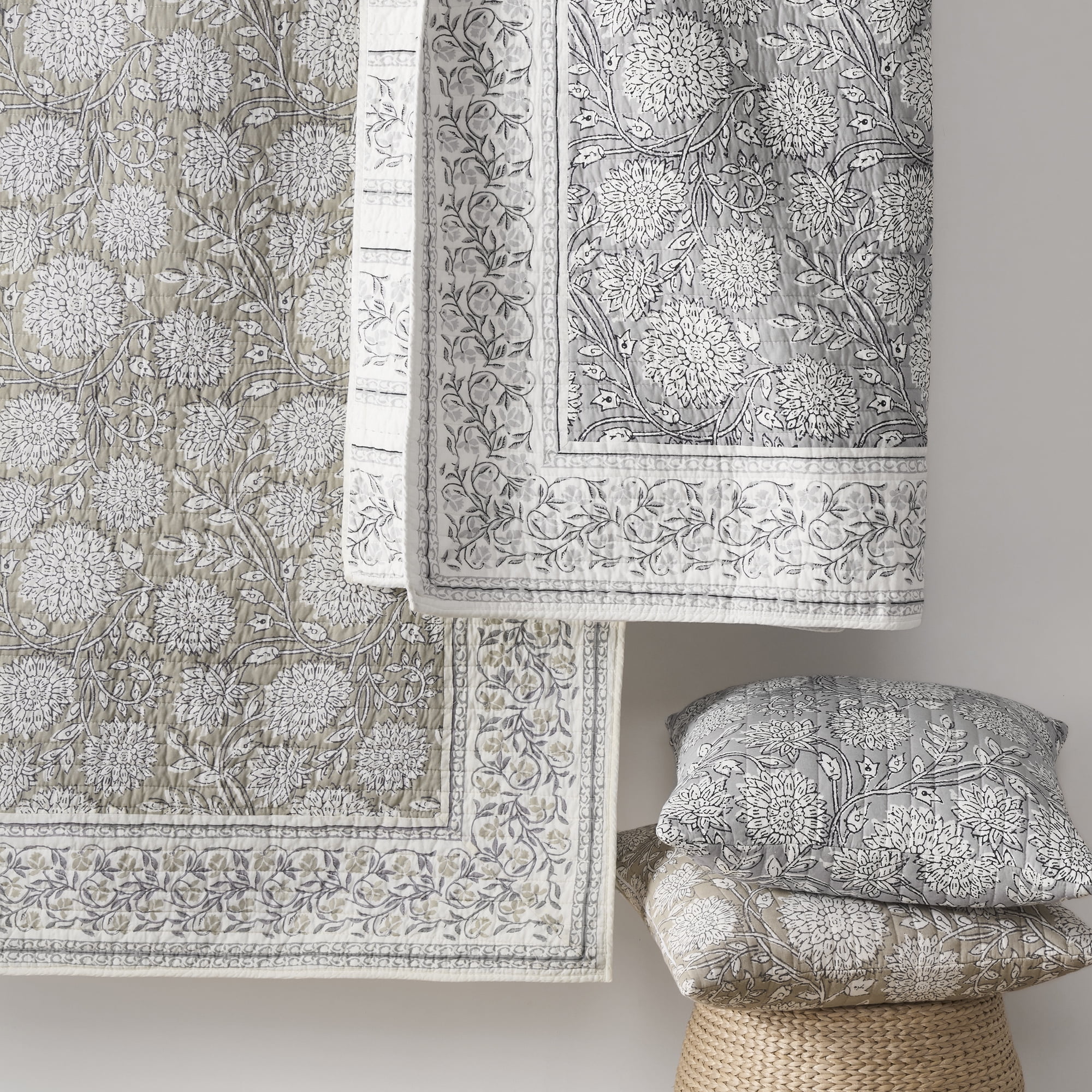 Levtex Home - Adare Taupe Quilt Set - Full/Queen Quilt and Two Standard Shams - Bordered Floral - Taupe, Grey and Cream - Quilt (88x92in.) and Shams (20x26in.) - Reversible - Cotton