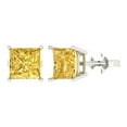 thumbnail image 2 of 4 Ct Princess Cut Studs Yellow Natural Citrine 18K White Solid Solid Gold Everyday Dainty Earrings Push Back, 2 of 7