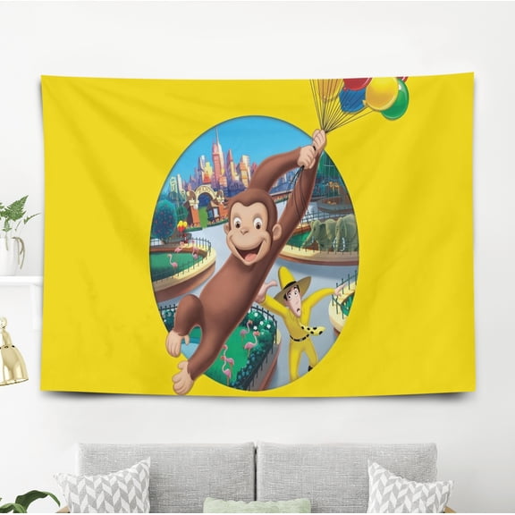 Tapestry for Curious George Bedroom Dorm wall hanging Poster Backgrounds Banner Party Wall Art Decorations Kids Girls Teens Gifts Funny 40×60 inch