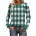 thumbnail image 6 of YUGYXL Trendy Plaid Shirts for Women Long Sleeve Crewneck Fall Graphic Pullover Top Lightweight Casual Soft Sweatshirt Army Green S, 6 of 8