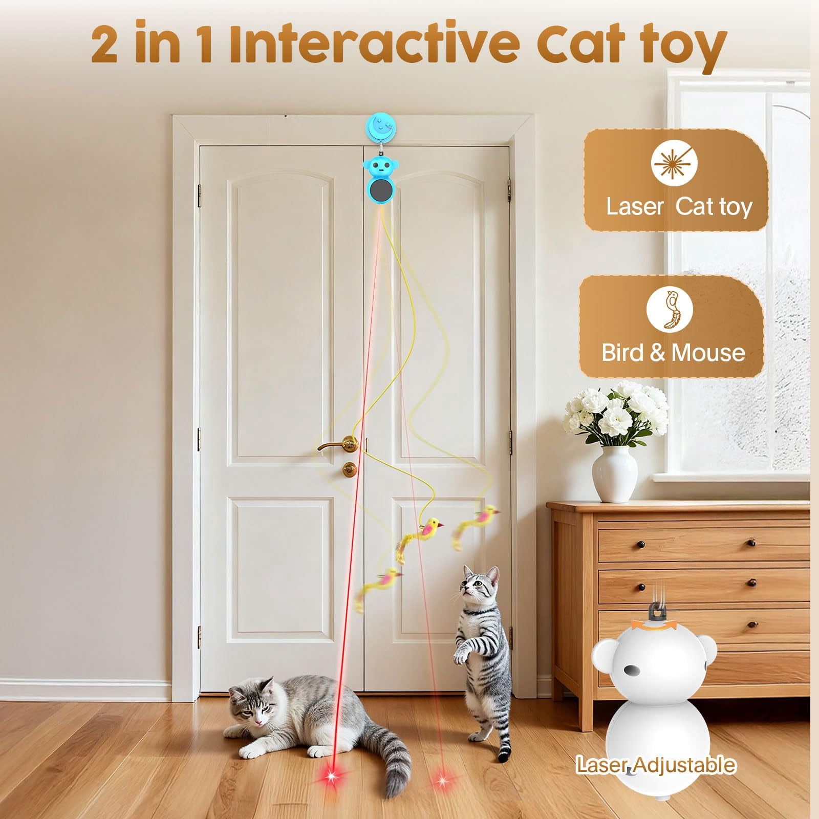 Interactive Cat Toys For Indoor Cats: 2 In 1 Pointer With Automatic Flying Bird & Mouse Wand  Smart Motion Mode Adjustable Speed Usb Rechargeable Safe Bored Kittens And Adult Cats