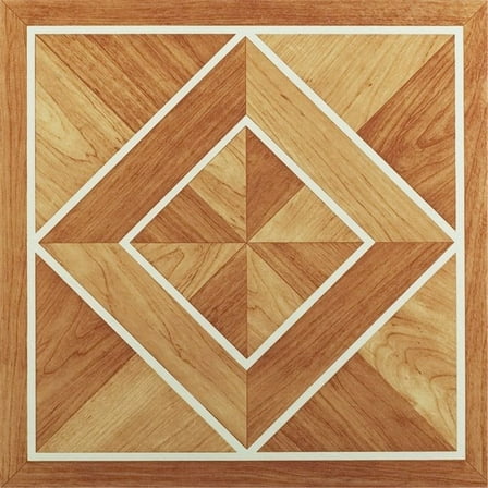 HomeStock French Flair Classic Inlaid Parquet Self-Adhesive Vinyl Floor Tile, 12" x 12" Each, 45 Tiles (45 sq ft), High Gloss Finish, Easy Peel and Stick