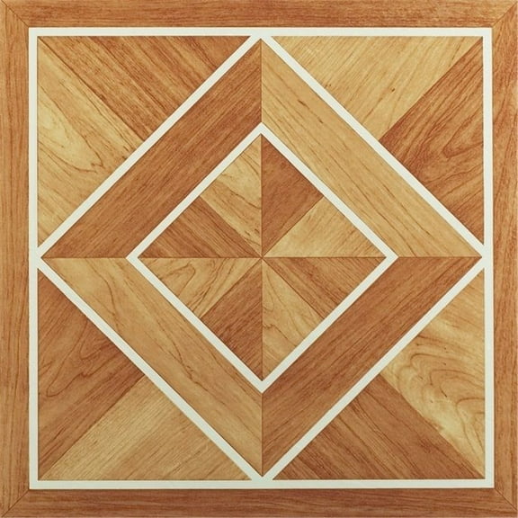 HomeStock French Flair Classic Inlaid Parquet Self-Adhesive Vinyl Floor Tile, 12" x 12" Each, 45 Tiles (45 sq ft), High Gloss Finish, Easy Peel and Stick