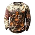 thumbnail image 3 of Havenx Men's Halloween Shirts Pumpkin Print Waffle-Knit Shirts Long Sleeve Crewneck Tshirts Lightweight Casual Retro Spooky Scary Funny Tees,Khaki S, 3 of 5