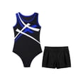 thumbnail image 3 of Manyakai Kids Sleeveless Patchwork Ballet Bodysuit with Athletic Shorts Set Gymnastic Yoga Outfit Ice Blue&Black 12, 3 of 5