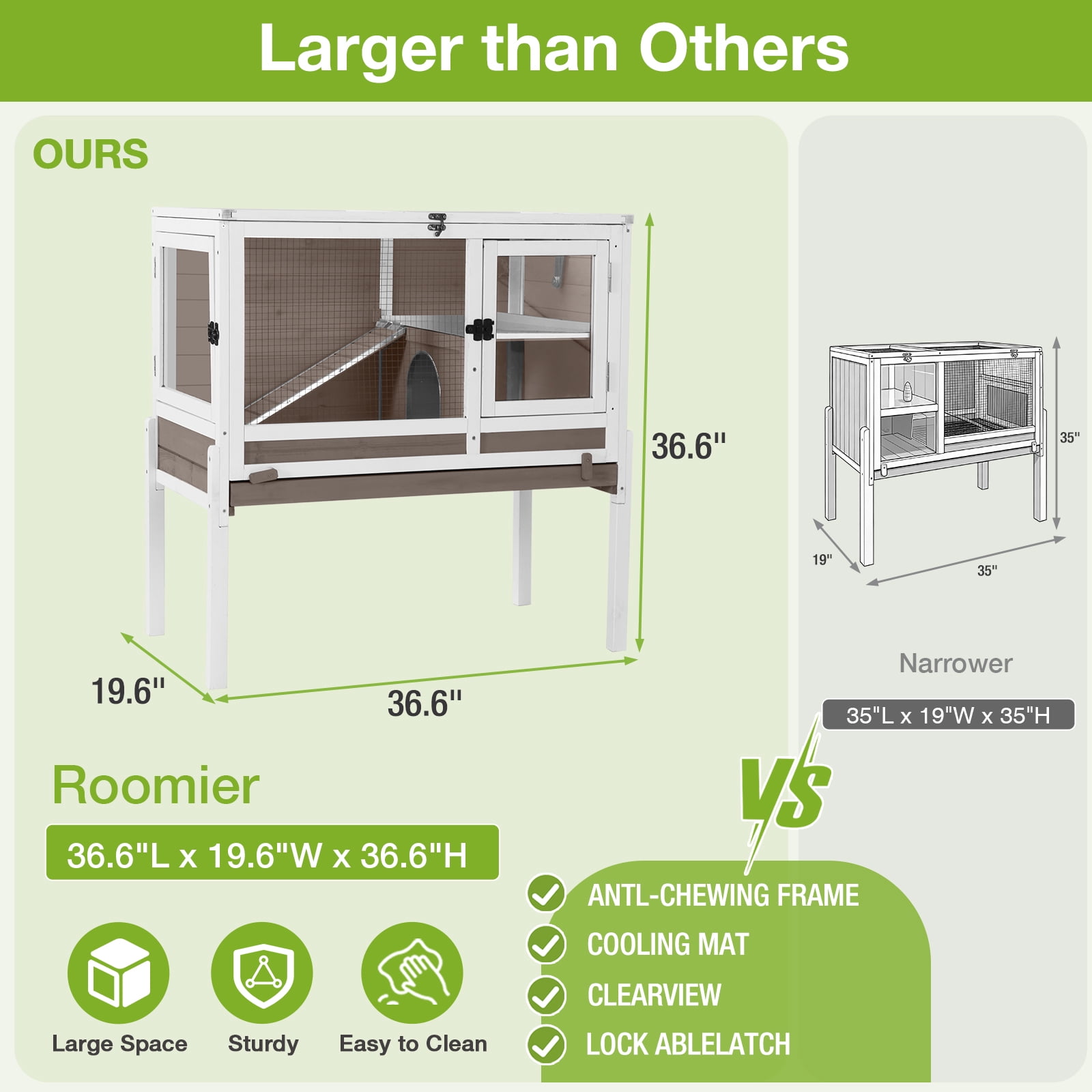 Aivituvin Indoor Rabbit Hutch Guinea Pig Cages with Chew-Proof Ramp, 2-Story Wooden Bunny House with Pull-Out Tray & Leakproof PVC Layer, Small Animal Cage with Detachable Legs