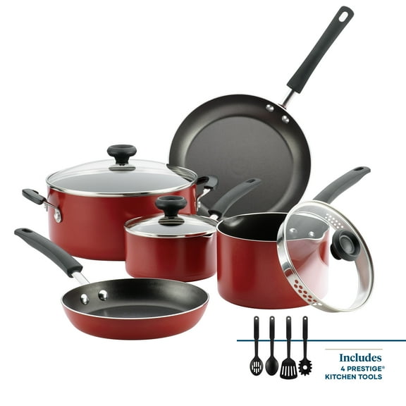 Farberware 12-Piece Easy Clean Nonstick Pots and Pans Set, Cookware Set, Red