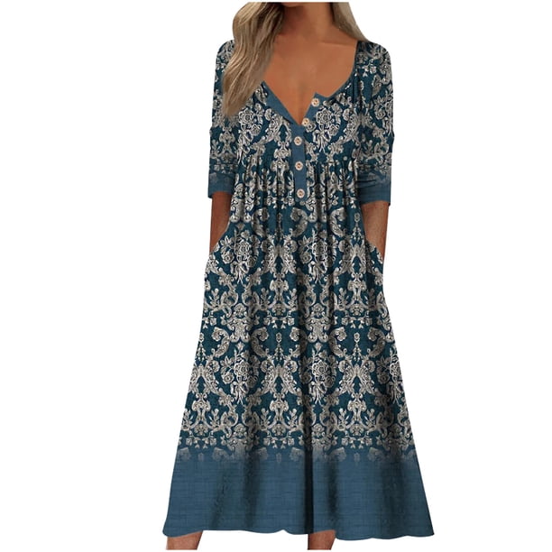 ICHUANYI Clearance Women's Summer Casual Printing Short Sleeve Dress Short Sleeve Round Neck Ankle Dress(Green, XL) ICHUANYI WER2023080912126