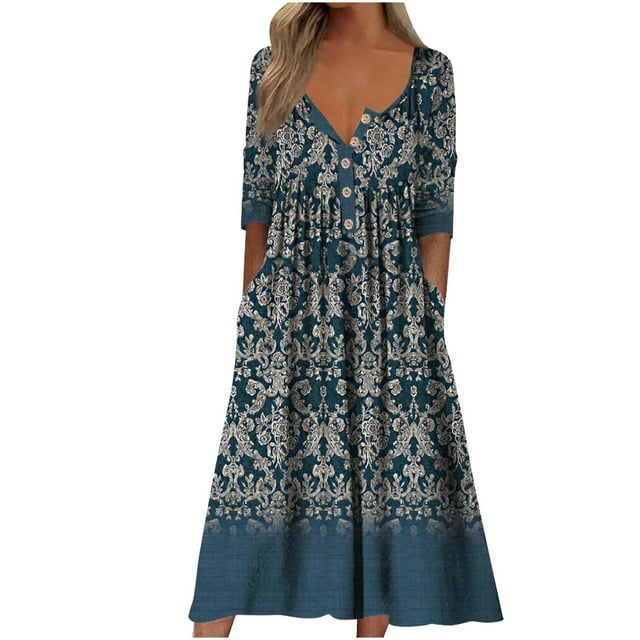 Robe Maxi Grande Taille pour Femmes, Robe d'Été Décontractée à Manches Courtes, Col Rond, Cheville, en Solde