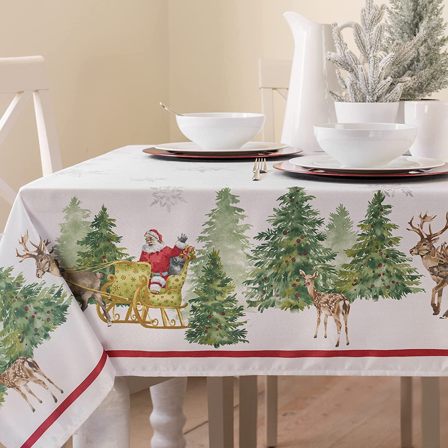 60 x 104 Rectangular, Believe Snowman Benson Mills Holiday Elegance Engineered Jacquard Christmas Tablecloth 