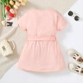 thumbnail image 3 of Toddler Baby Girls Summer Clothes 5T Girls Short Sleeve Round Neckline Dress 5T Girls Solid Color Dress Pink, 3 of 7