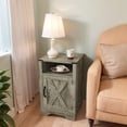 thumbnail image 4 of Superjoe Farmhouse Nightstand w/Charging Station, Wooden Rustic Tall Bedside Table, End Table w/Storage Shelf & Shelf for Bedroom, Living Room, Light Gray, 4 of 9