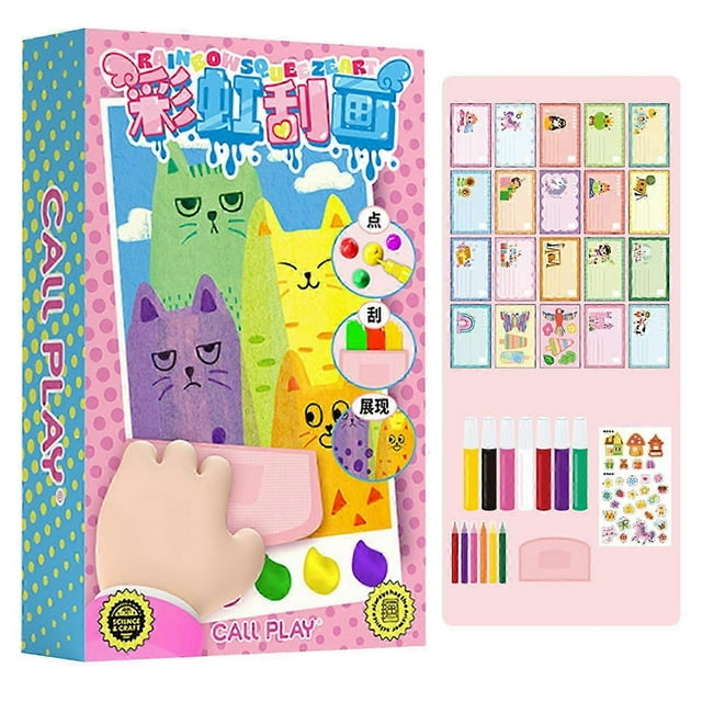 26-27 Magics Reveal Art Cute Paint Set for Kids 35 Pieces Childrens Painting Rainbow-Dot Color Scratch Painting Set for Kids Children