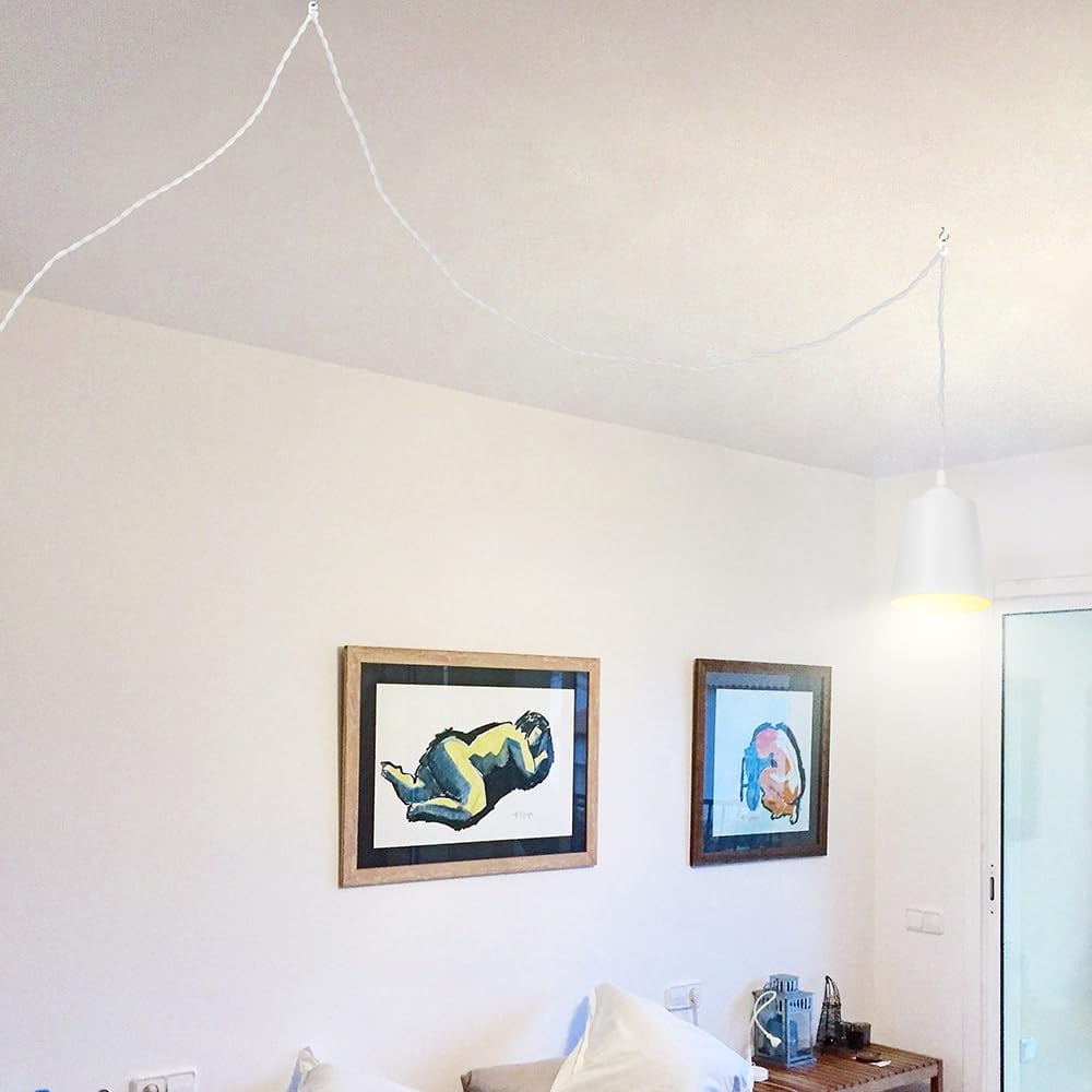 KAYYELAMP White Metal Lampshade E26 Base Modern Style Pendant Light Fixture 15 Feet Plug in Dimmer Cord Hanging Lamp for Kitchen Loft Dining Room(No Bulb)
