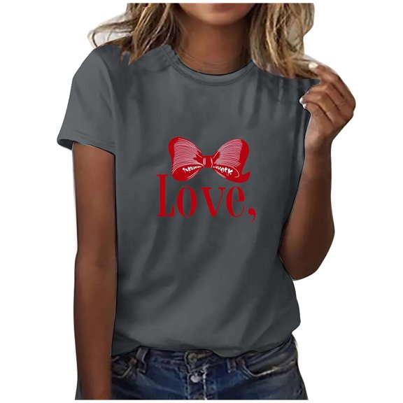 Perfectbot Women's Valentine Tee - Bow Heart Graphic Crewneck Short Sleeve Casual Shirt