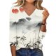 thumbnail image 5 of Tops de Túnica para Mujeres de Ajuste Suelto Vestido Impreso 3/4 Manga con Cuello en V Blusa de Suéter con Suave 95% Poliéster 5% Spandex, Transpirable Top Casual para el Verano, 5 of 8
