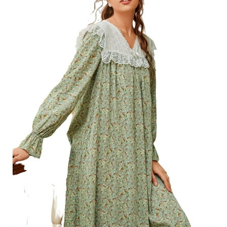 

Cute Ditsy Floral PrintV neck Nightgowns Long Sleeve Mint Green Womens Nightgowns & Sleepshirts (Women s)