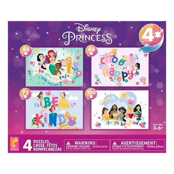Ceaco Disney Princess Kids 4-in-1 Multipack Interlocking Jigsaw Puzzles for Children Ages 6 