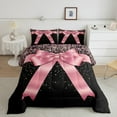 thumbnail image 2 of Homewish Kids Teens Pink Ribbon Bowknot Full Size Comforter Sets 3-Piece,Dreamy Princess Bedding Comforter Set,Bling Glitter Lightweight Bedding Sets,Lightweight Room Decor,Reversible, 2 of 8