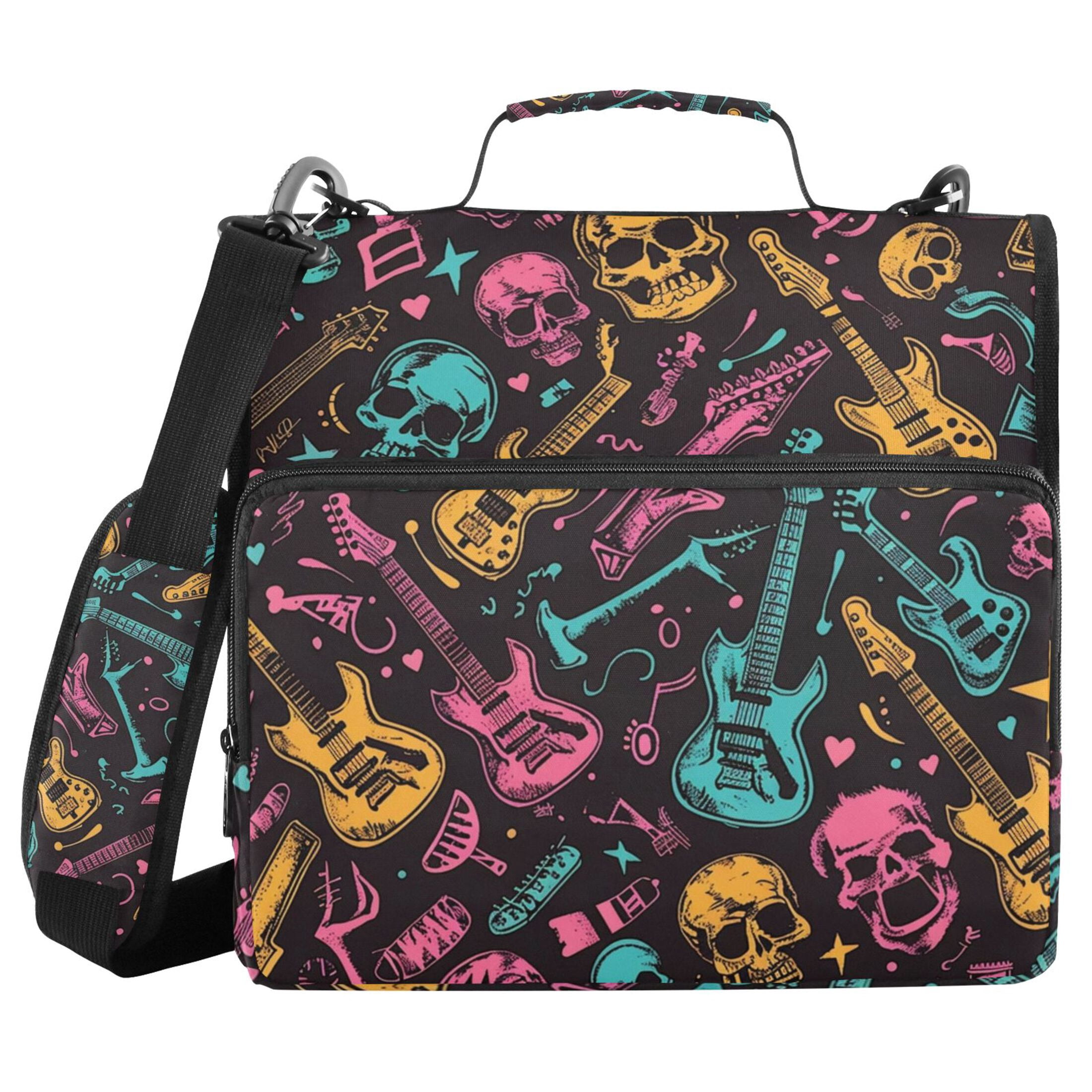 ALAZA Zipper Binder Skull and Guitars 3 Ring Trapper Keeper File Folder Organizer Bag