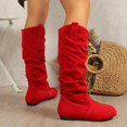 thumbnail image 6 of Women's Slouchy Round Toe Mid Calf Boots Soft Sole Faux Suede Pull on Low Heel Boots Fall Winter Casual Footwear Red, 6 of 9