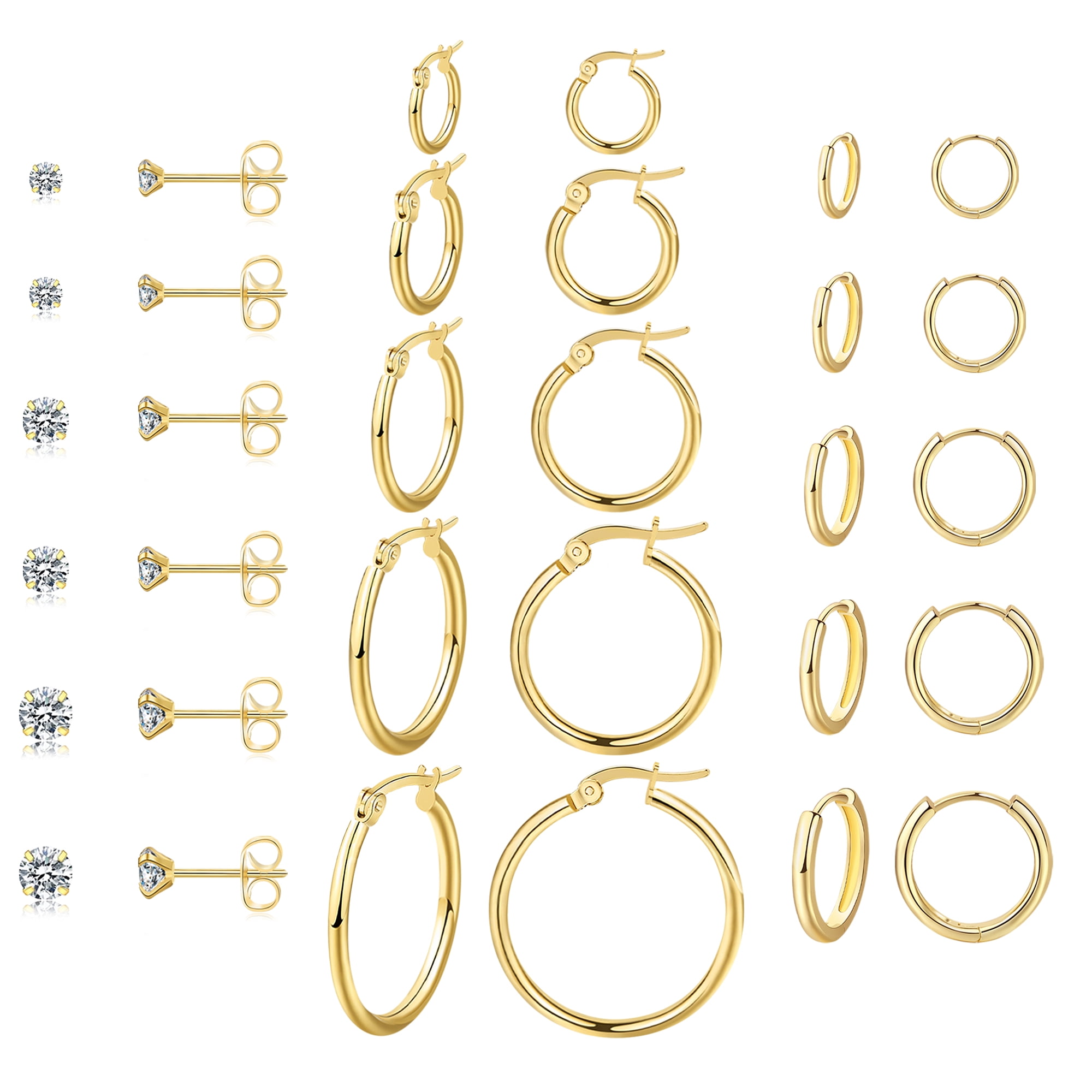 Adoyi Gold Hoop Earrings Set for Women Stud Post Earrings for Women ...