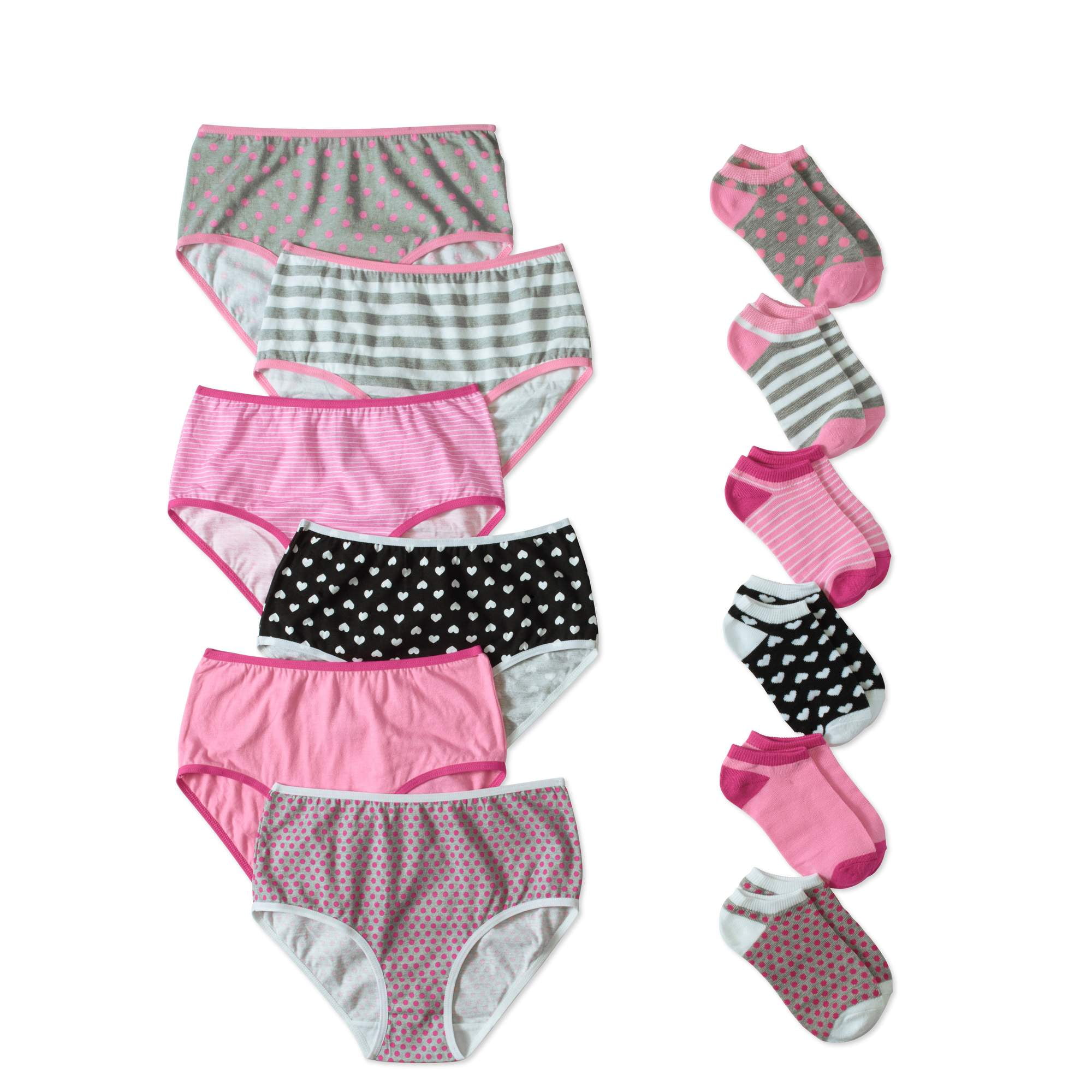 Wonder Nation Girls Brief Underwear and Sock Pack, 12 Pack (Little