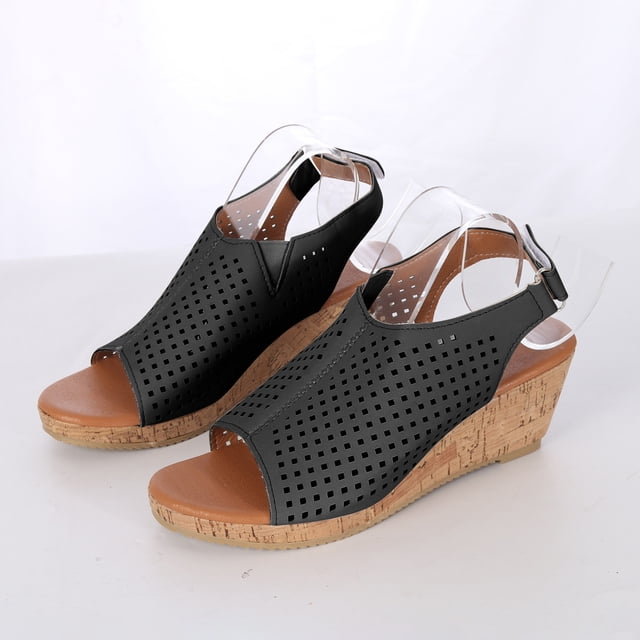 Verano señoras mujeres zapatos de suela gruesa ahuecado boca de pez sandalias de tacones de cuña casuales Wmkox8yii sa4408