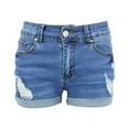 thumbnail image 5 of IDALL Jean Shorts Workout Shorts Women Denim Shorts Low Rise Ripped Stretchy Jeans Shorts Cuffed Hem Denim Shorts Booty Shorts for Women Light Blue L, 5 of 5