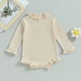 thumbnail image 2 of Okbabeha Infant Baby Girls Clothing Waffle Knit Long Sleeve Rompers Ruffle Bodysuit Solid Plain Onesie Outfit Cute Clothes, 2 of 8