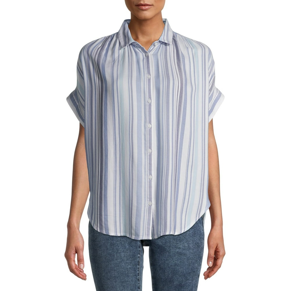 Time and Tru Time and Tru Women's Short Sleeve Button Front Shirt