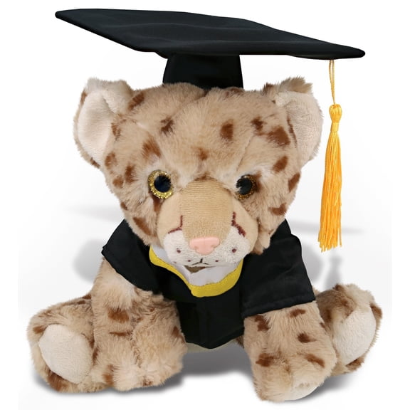 DolliBu Squat Cheetah Graduation Plush Toy - Super Soft Cheetah Plush Graduation Stuffed Animal Dress Up with Graduation Gown and Cap with Tassel Outfit - Congratulatory Graduation Gift - 8.5 Inches