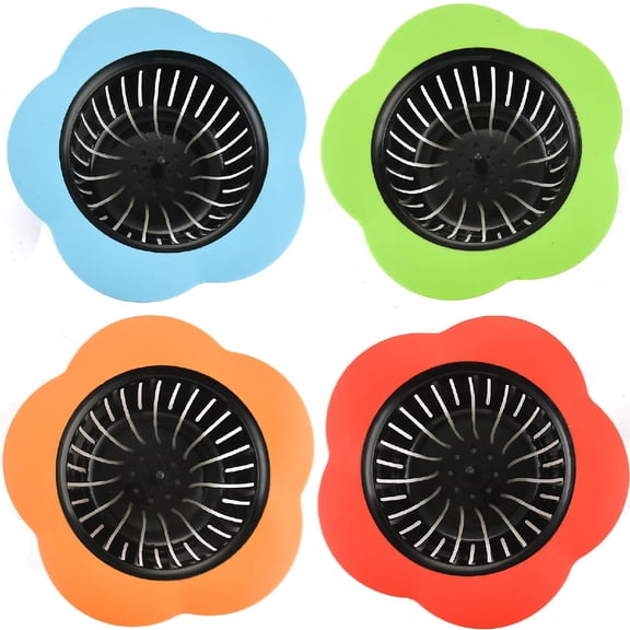 Shiogb Drain Hair Stopper Cover Filter Sink Strainer, Silicone Bath Kitchen Shower Drain Protector, Hair Catcher for Tub and Sink, Multicolor(Four Colors, 4 Pcs)