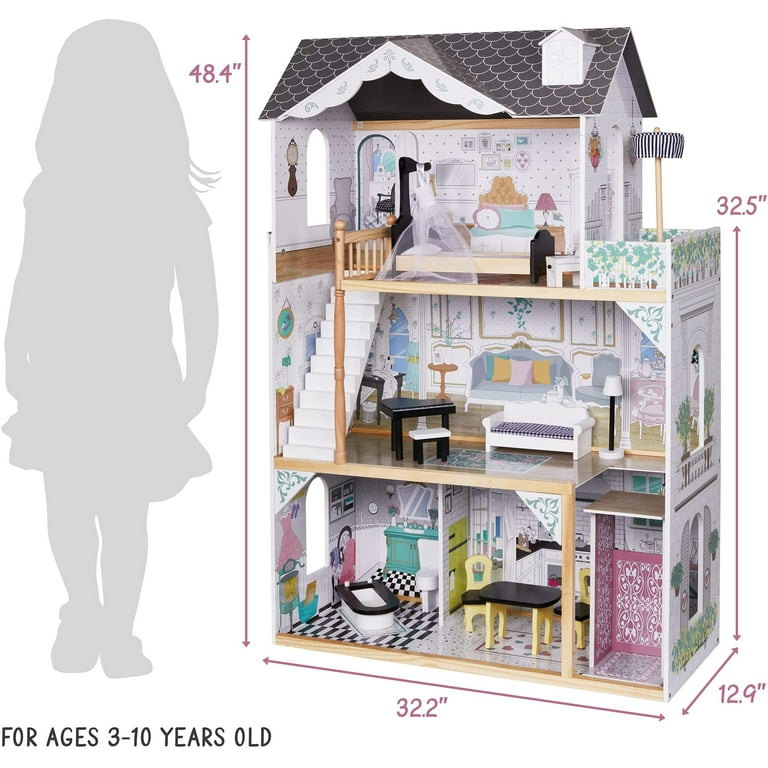 Wooden Kids Doll House All in 1 With Furniture & Staircase Best Dolls  Role play