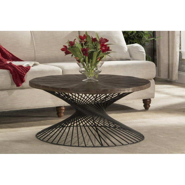 Hillsdale Furniture Kanister Wood and Metal Coffee Table Dark Pewter with Weathered Walnut Top