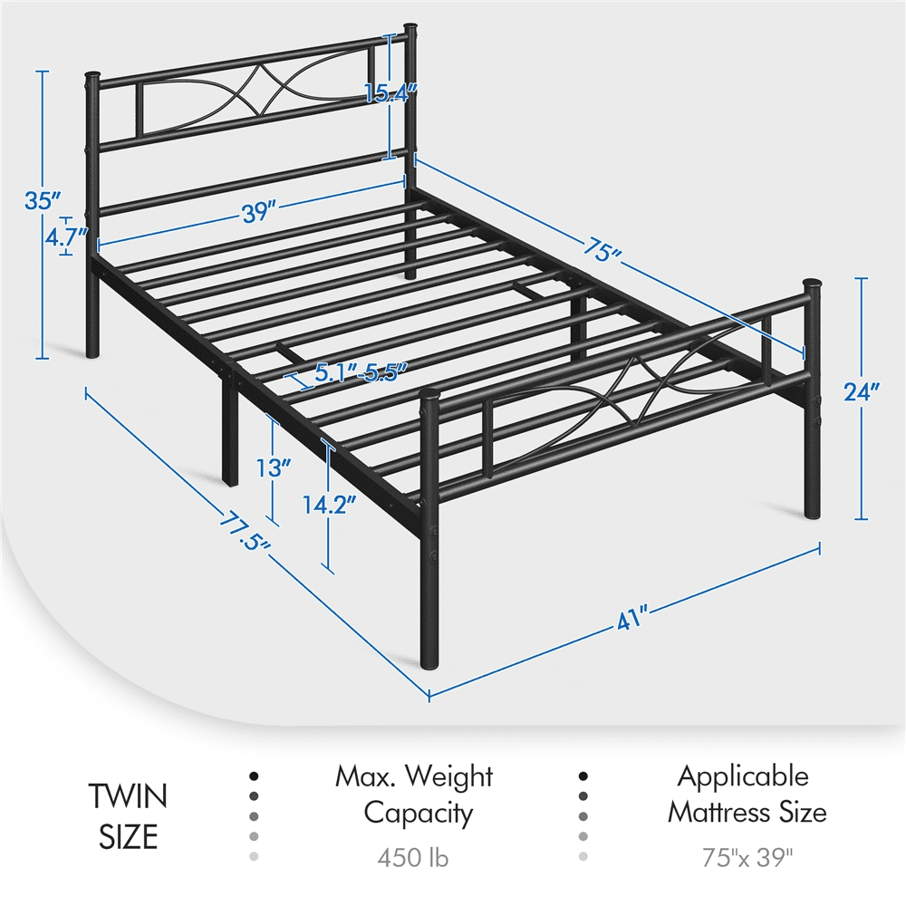 Renwick Metal Platform Twin Bed with Curved Design, Black, Adult