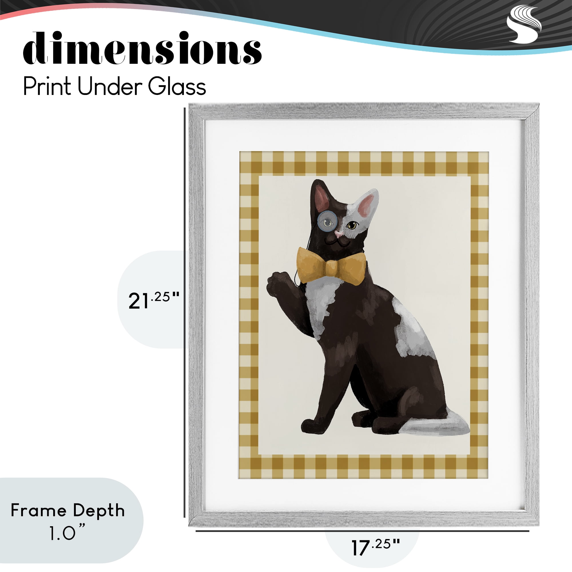 Stupell Industries Gentleman Cat with Bow Gray Framed Print Under Glass, design by Sadie Harper
