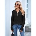 thumbnail image 4 of Women Long Sleeve Shirts Dressy Casual Button V Neck Pullover Sweaters Jumper Tops Fall Outfits Black S, 4 of 8