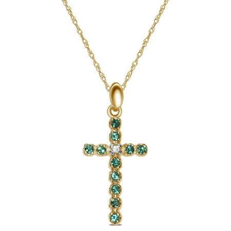 Created Emerald Cross - Womens.02CT with Created Emerald Cross Necklace Pendant in 10K Yellow Gold with