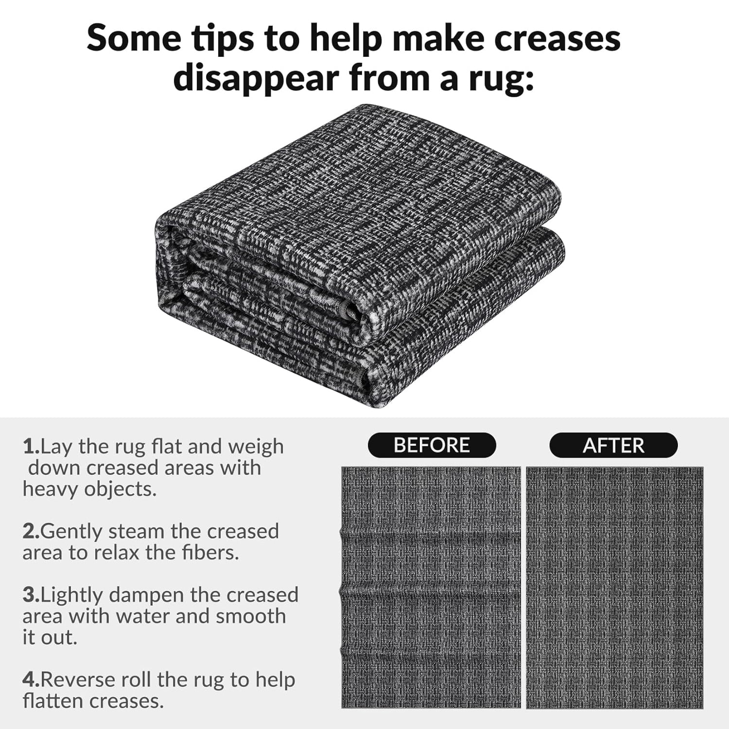 Tzou Washable Area Rugs 5x7 for Living Room, Low Pile Braid Print Indoor Carpet with Non-Slip Backing for Bedroom Dining Room(Black)