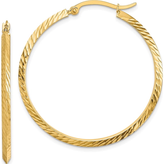 14K Yellow Gold Polished Diamond-Cut Hoop Earrings (39.25 X 38) Made In Peru tf1448