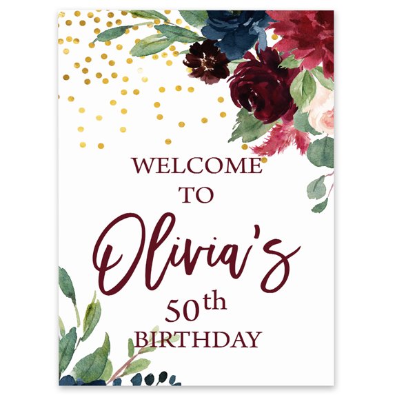 Darling Souvenir MADE WITH LOVE PersonalizedWelcomeBirthdaySignWatercolor flower,Large Decorative Poster For Birthday Party, Celebrations- 18x12